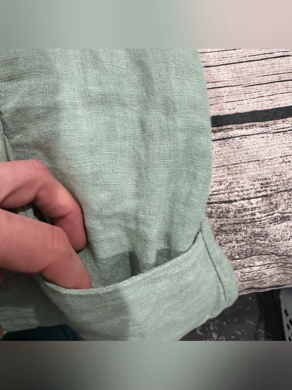 Lungo L’Arno Sleeveless Linen Blend Mini Dress Textured Neckline in Sage Green L - Picture 6 of 9